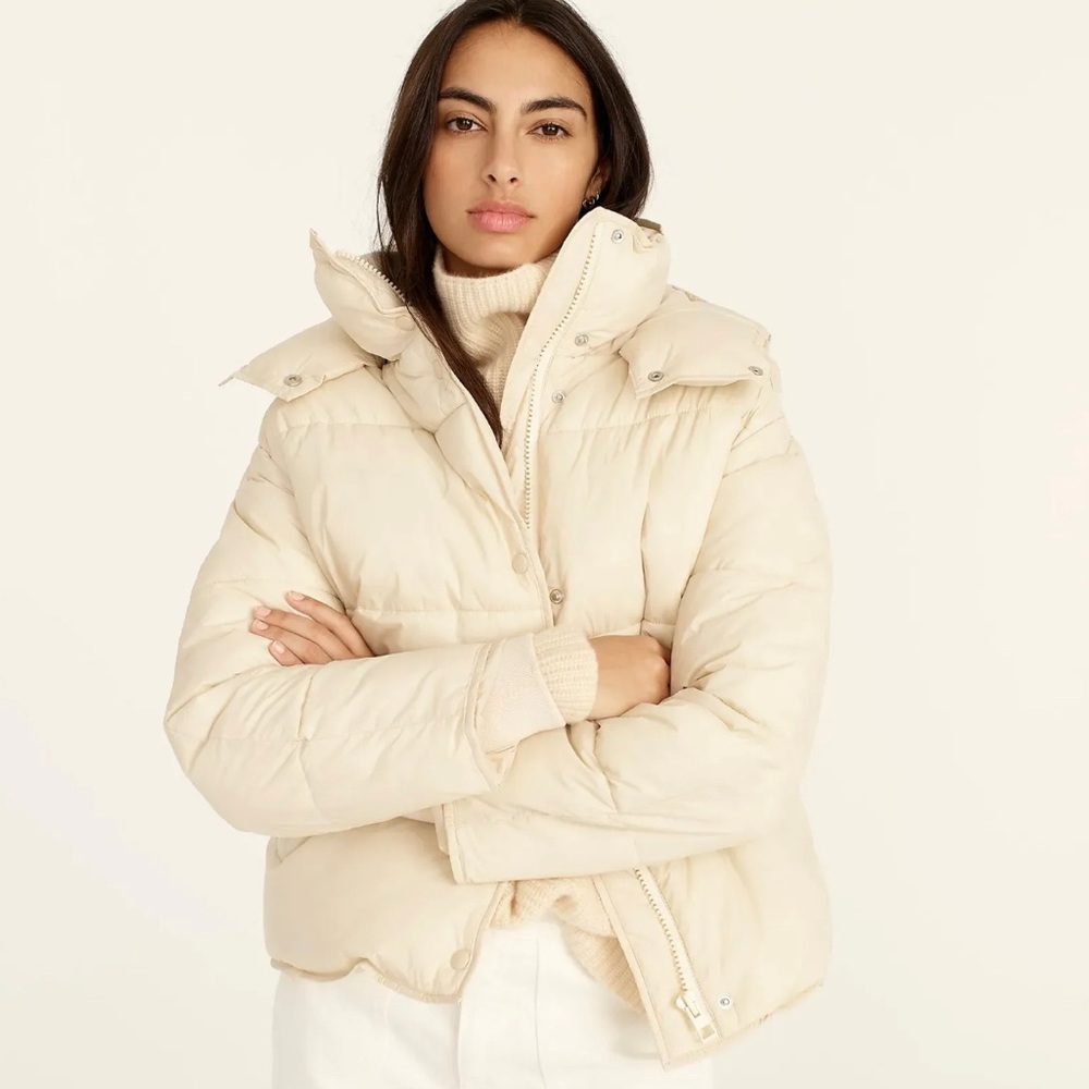 J Crew Woman's Ivory Flurry Puffer Jacket with PrimaLoft®